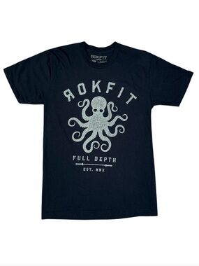 RokFit Full Depth Octopus Graphic Tee Black with Light Gray Print Mens Medium